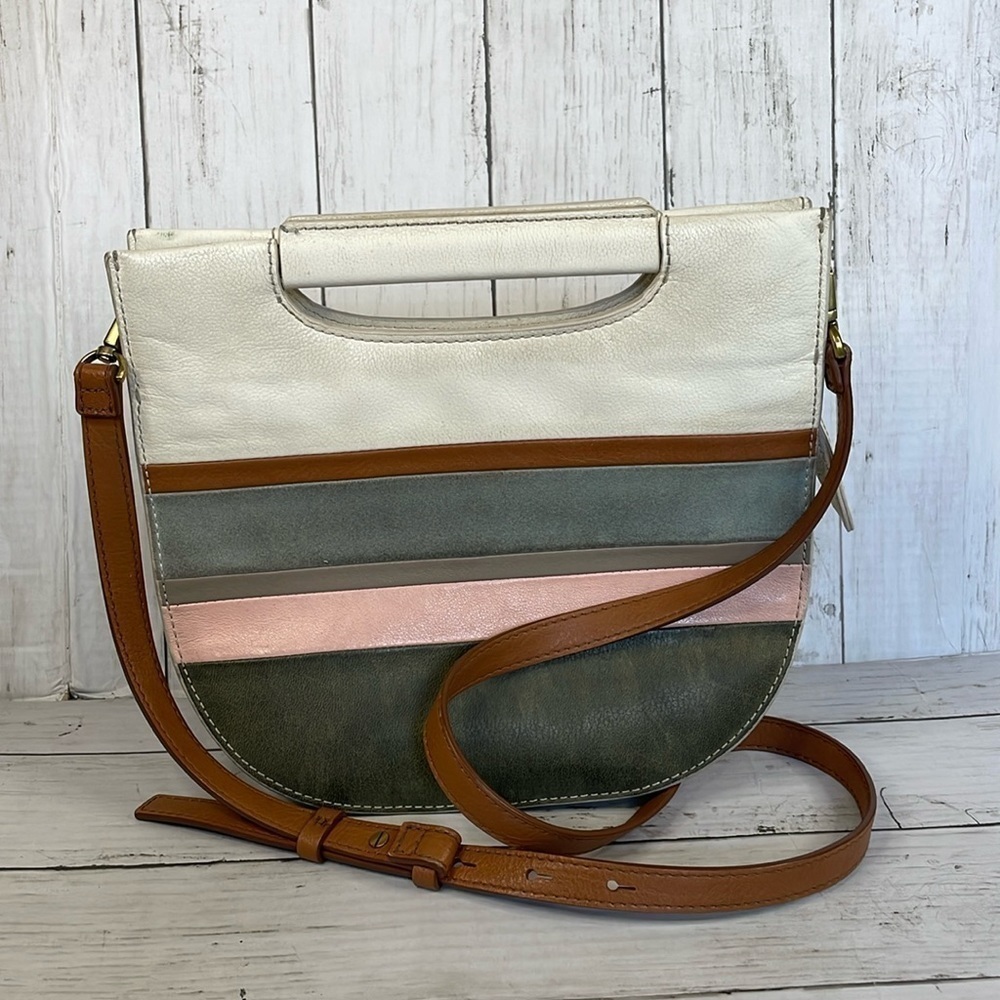 Fossil Hazel Striped Suede and Leather Convertible Crossbody Clutch
